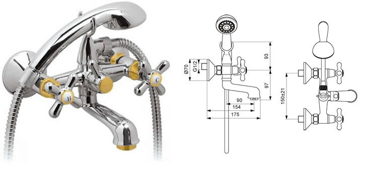 Ретро смеситель для ванны, короткий круглый излив, хром/золото Vidima R1113LS /B9715LS /BA128LS Ретро смеситель для ванны, короткий круглый излив, хром/золото Vidima R1113LS /B9715LS /BA128LS