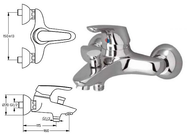Сераспринт нью смеситель для ванны без аксессуаров, хром Ideal Standard B3743AA