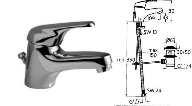 Слимлайн смеситель для умывальника, гибкая подводка, хром Ideal Standard B1997AA Слимлайн смеситель для умывальника, гибкая подводка, хром Ideal Standard B1997AA