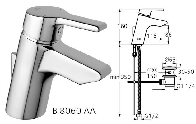 Актив смеситель однорукоятковый, для умывальника под 1 отверстие, хром Ideal Standard B8060AA Актив смеситель однорукоятковый, для умывальника под 1 отверстие, хром Ideal Standard B8060AA
