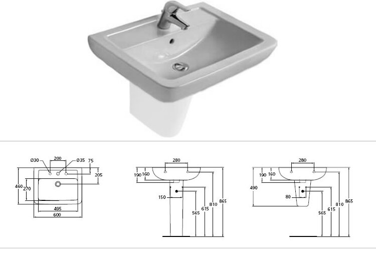 "Евровит+" умывальник 60 см квадратный Ideal Standard V302901 "Евровит+" умывальник 60 см квадратный Ideal Standard V302901